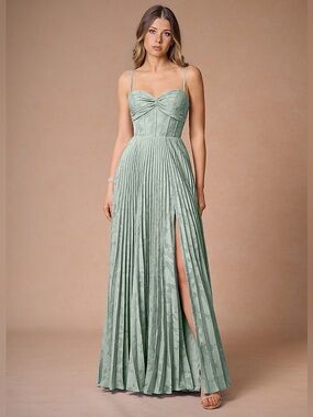 Azazie Akiko Mint Green Pleated Maxi Dress